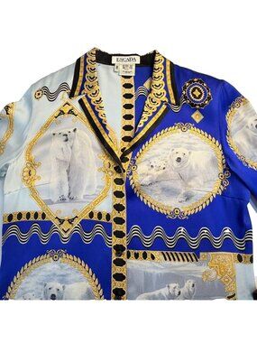 Vintage Escada Silk Baroque Style Polar Bears Button Up Blouse 38 100% Silk 38 4